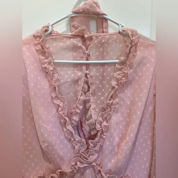 Dusty Pink Swiss Dot Mini Dress with Ruffles – Size Large - Picture 6 of 15